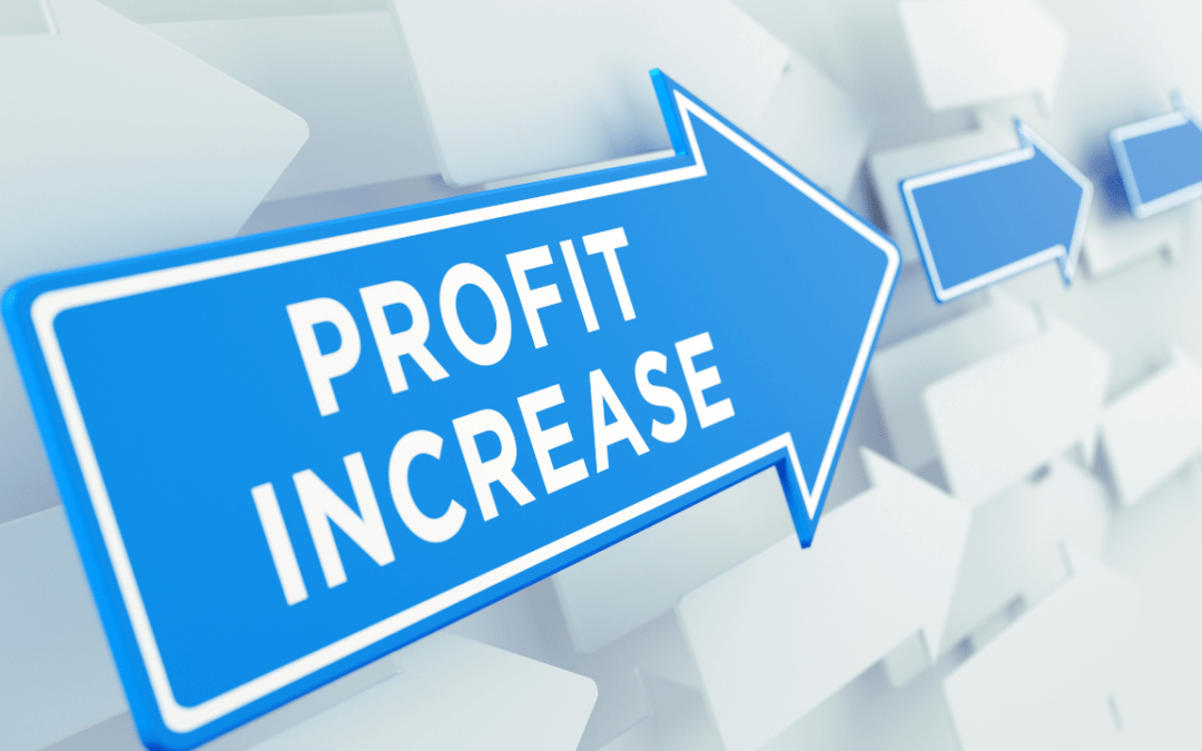 Small business profitability: an image of a blue arrow with the word profit increase on it.