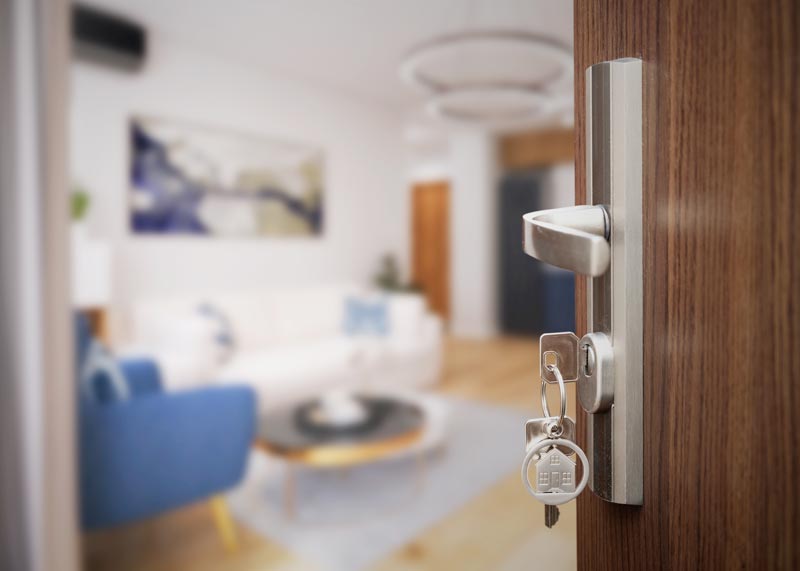 Keys in a door, opening out to a room